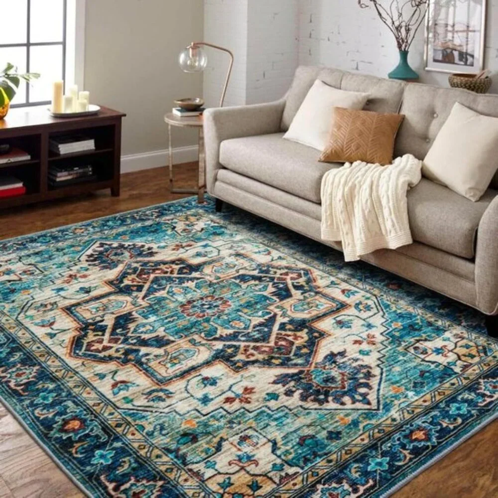 New 5x7 Vintage Area Rug, Washable Low-Pile Non-Slip Carpet for Home & Office
